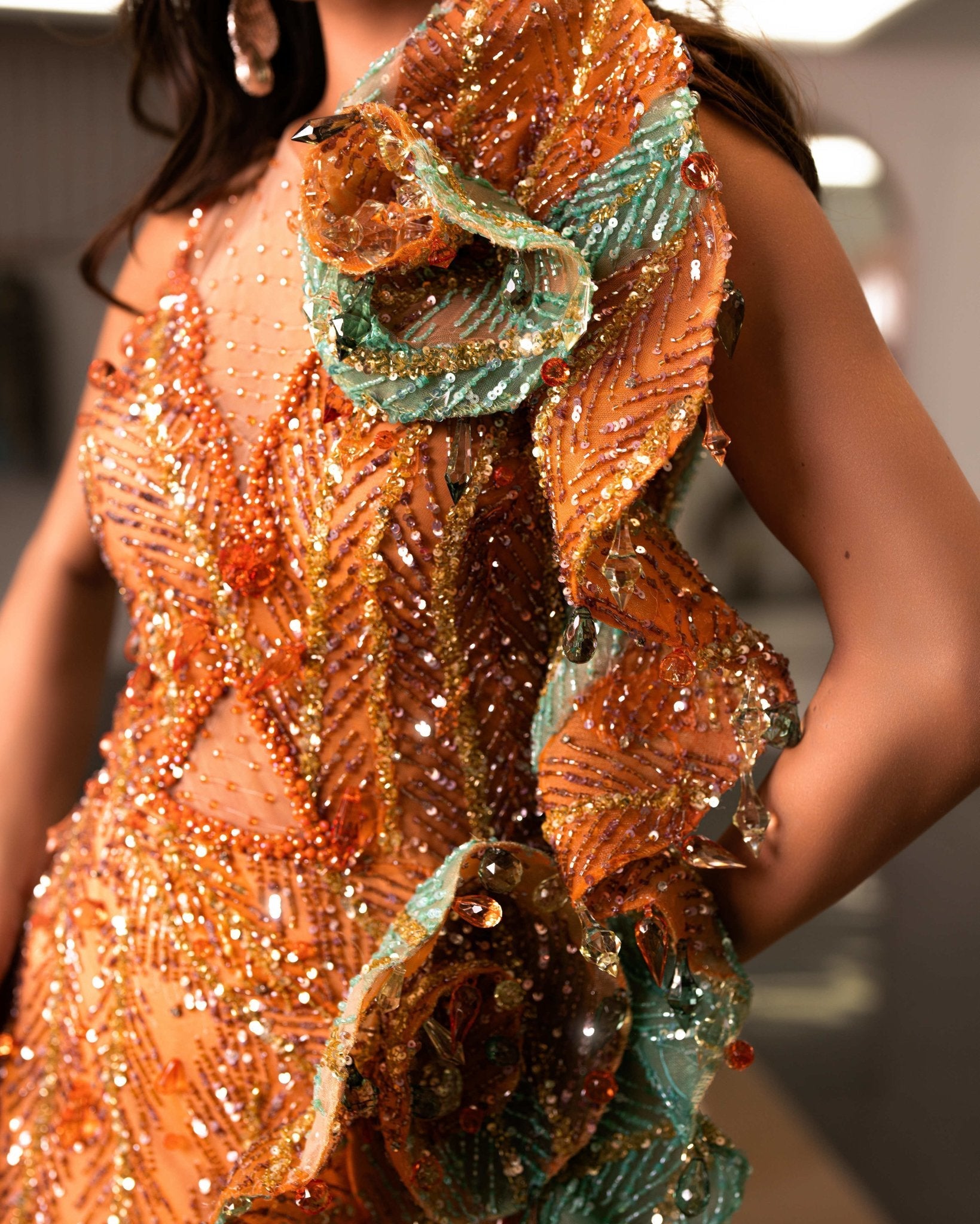 Fréda Cut - Out Dress with Crystal and Feather Embellishments - BLINI