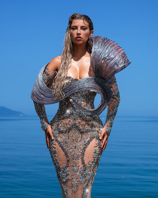 Galene Silver Dress with Metallic Organdy Details - BLINI