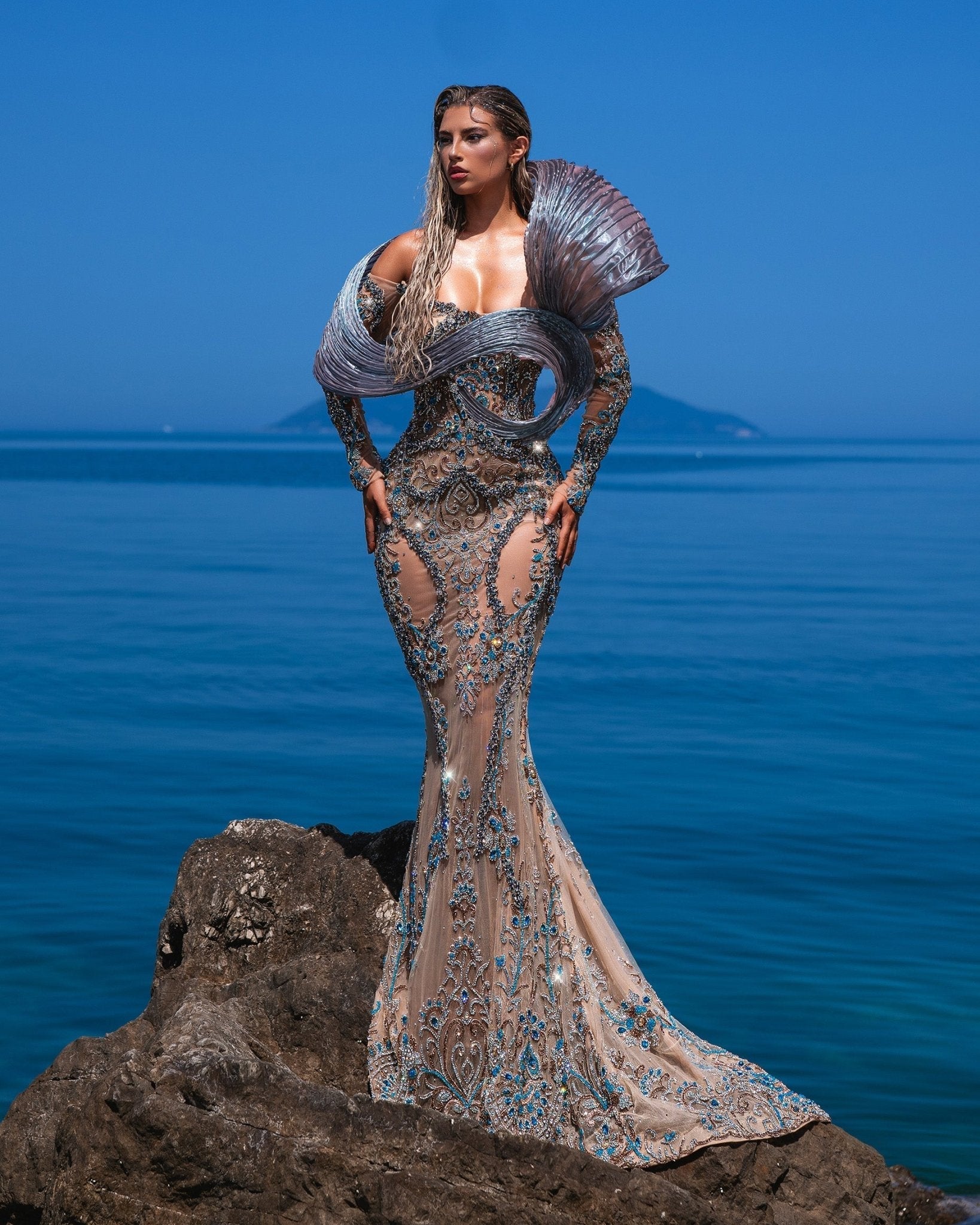 Galene Silver Dress with Metallic Organdy Details - BLINI