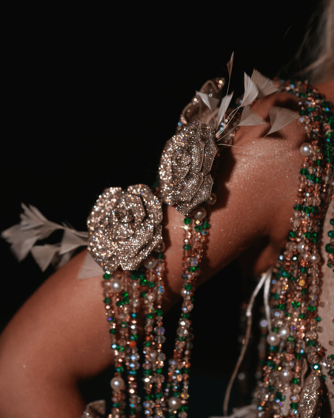 Galera Nude Dress with Roses and Crystals - BLINI