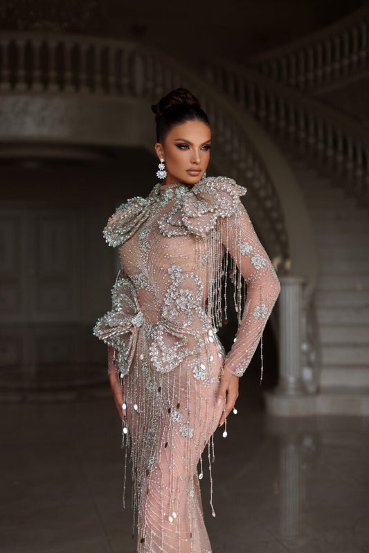 Hazemaria Silver Dress with Crystals and Tassels - BLINI