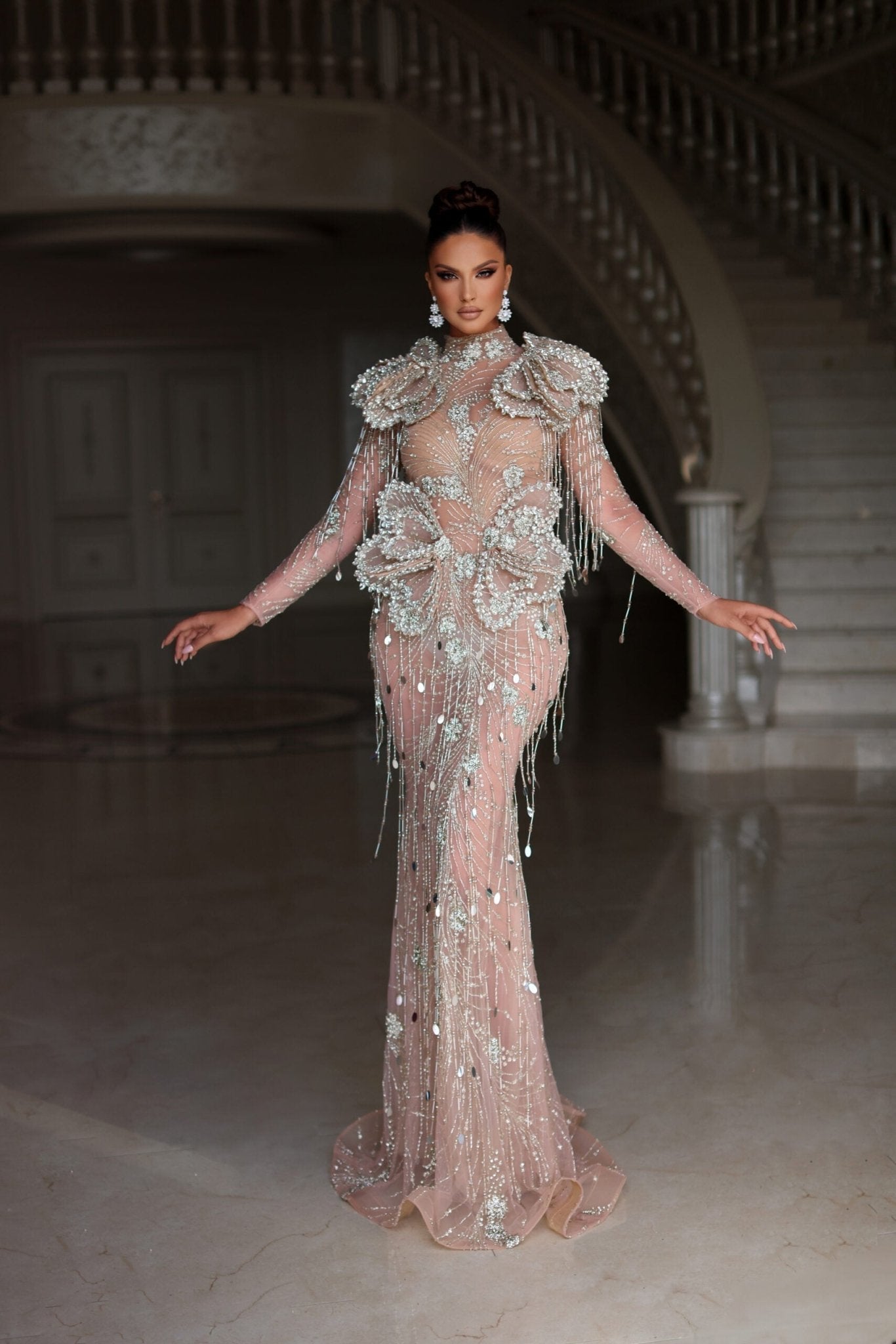 Hazemaria Silver Dress with Crystals and Tassels - BLINI