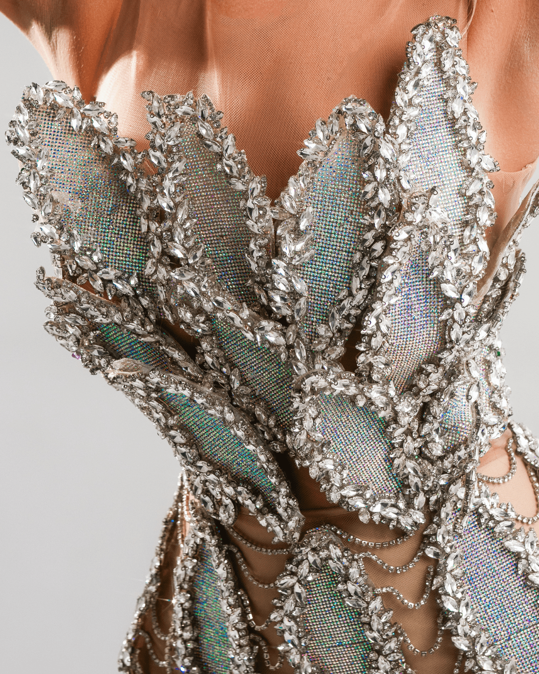 Helese Nude Dress, with Crystal 3D Details - BLINI