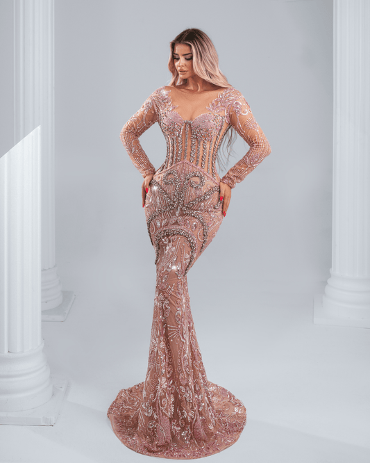 Henese Pink Dress with Crystals and Long Sleeves - BLINI