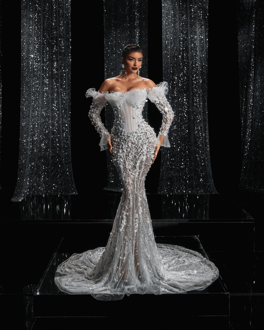 Heressa Bridal Dress Embellished with Pearls - BLINI