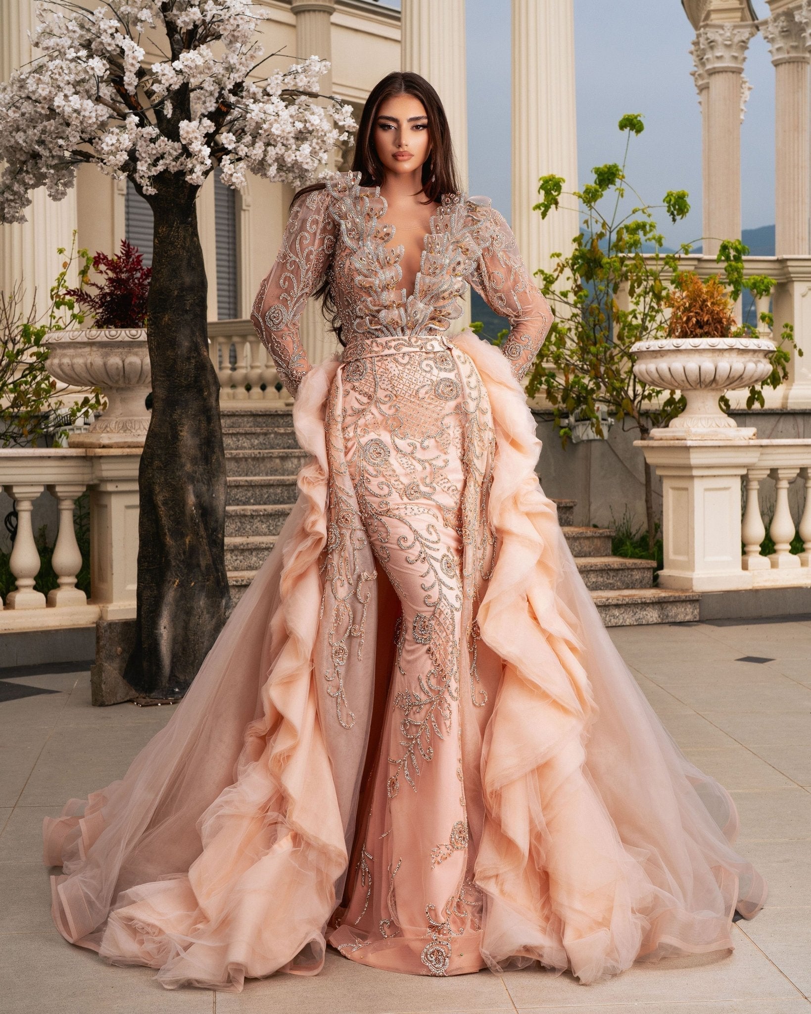 Ianthe Peachy Dress with Overskirt and Sparkles - BLINI