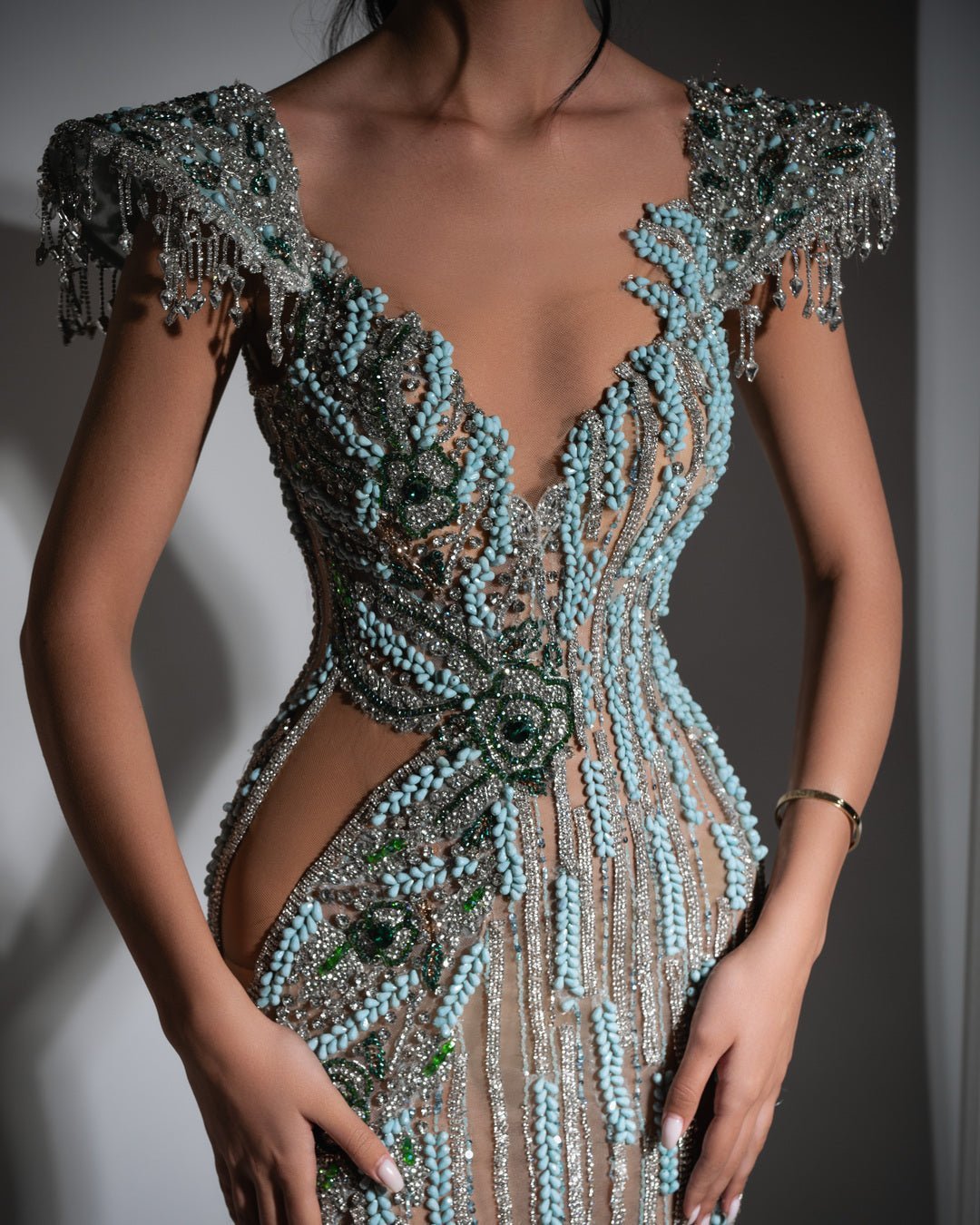 Iléana V Neck Dress with Beads and Stones - BLINI