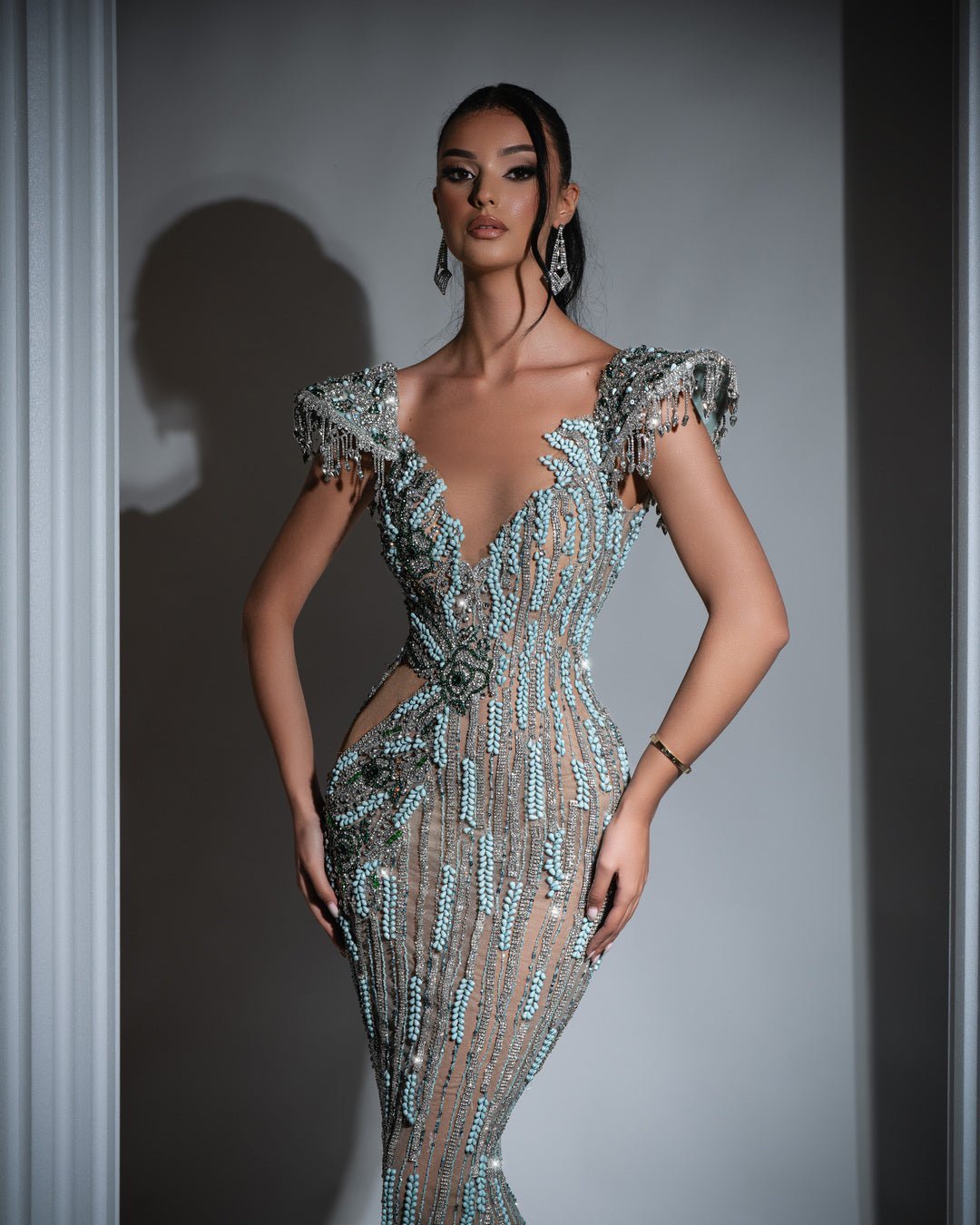 Iléana V Neck Dress with Beads and Stones - BLINI