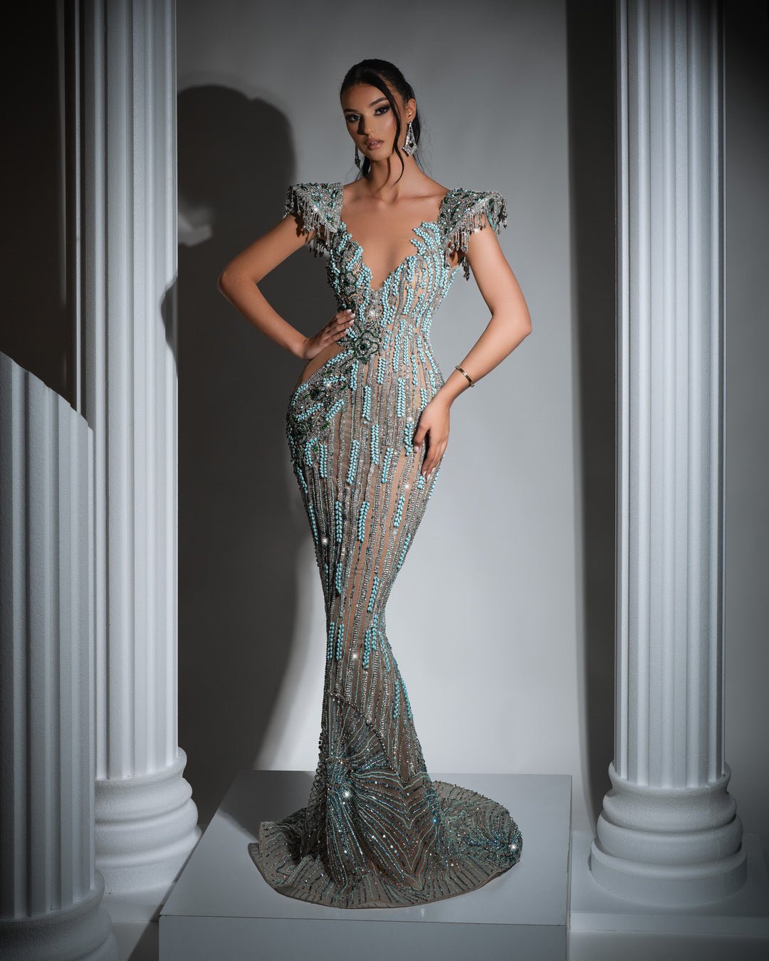 Iléana V Neck Dress with Beads and Stones - BLINI