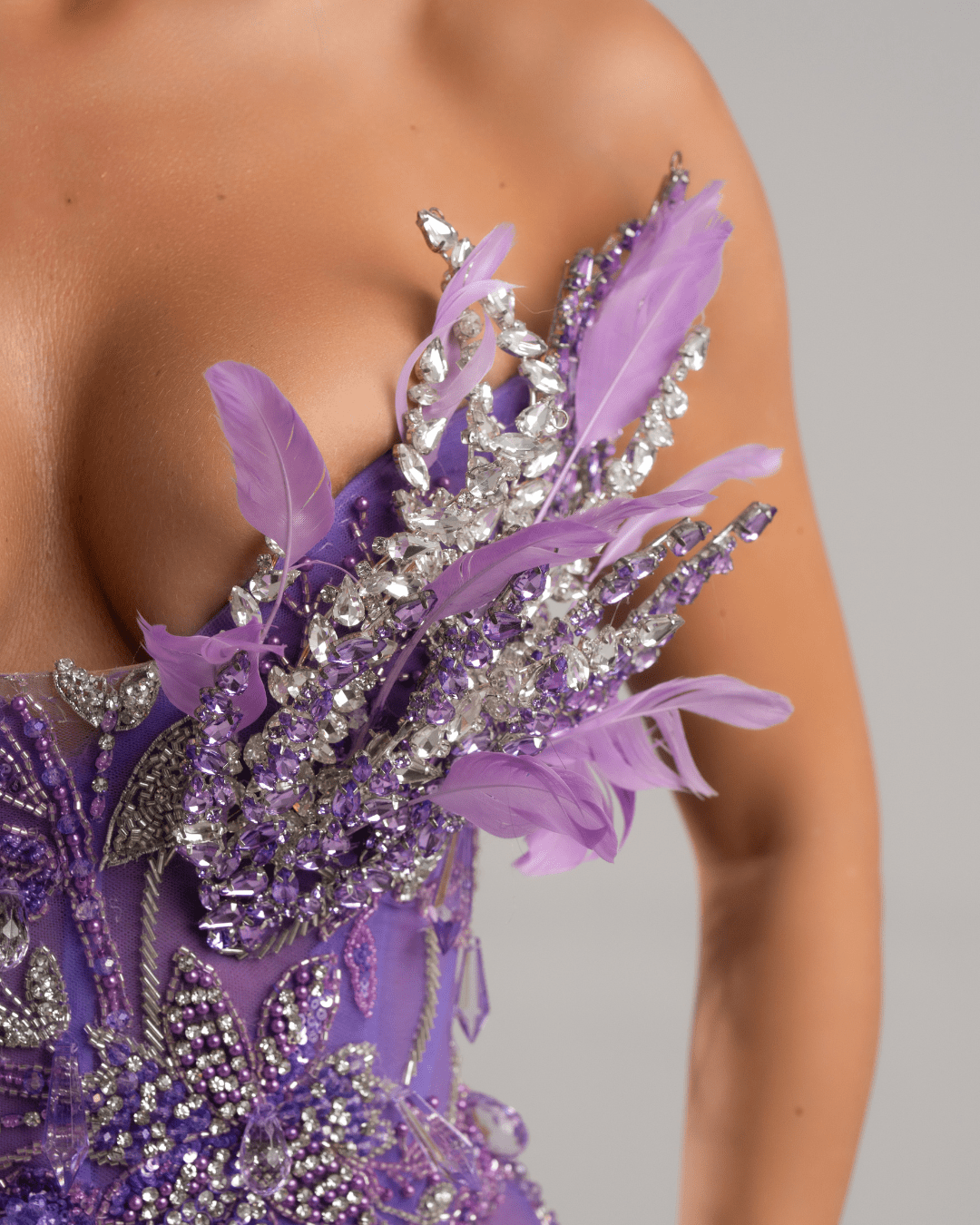 Ilsea Purple Dress with Crystals and Feathers - BLINI
