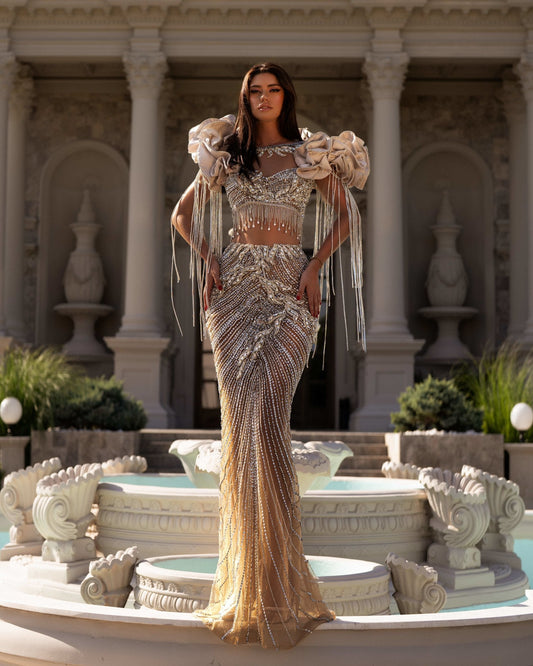 Ina Silver Dress Two - Piece Embellished with Tassels and Stones - BLINI