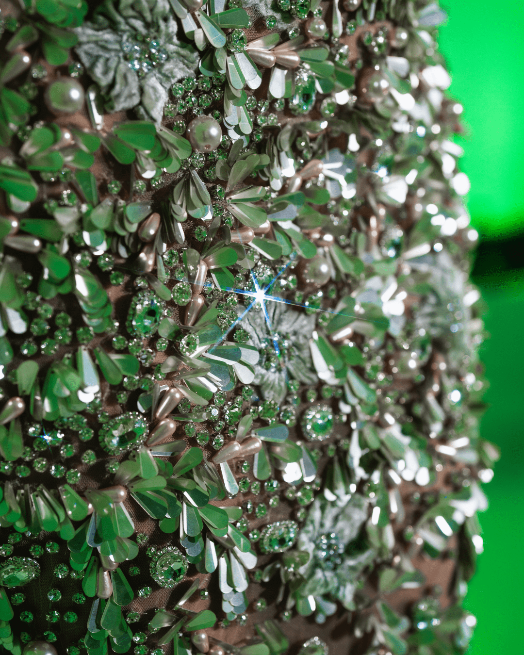 Irene Green Long Sleeveless Dress with Crystals and Cape - BLINI