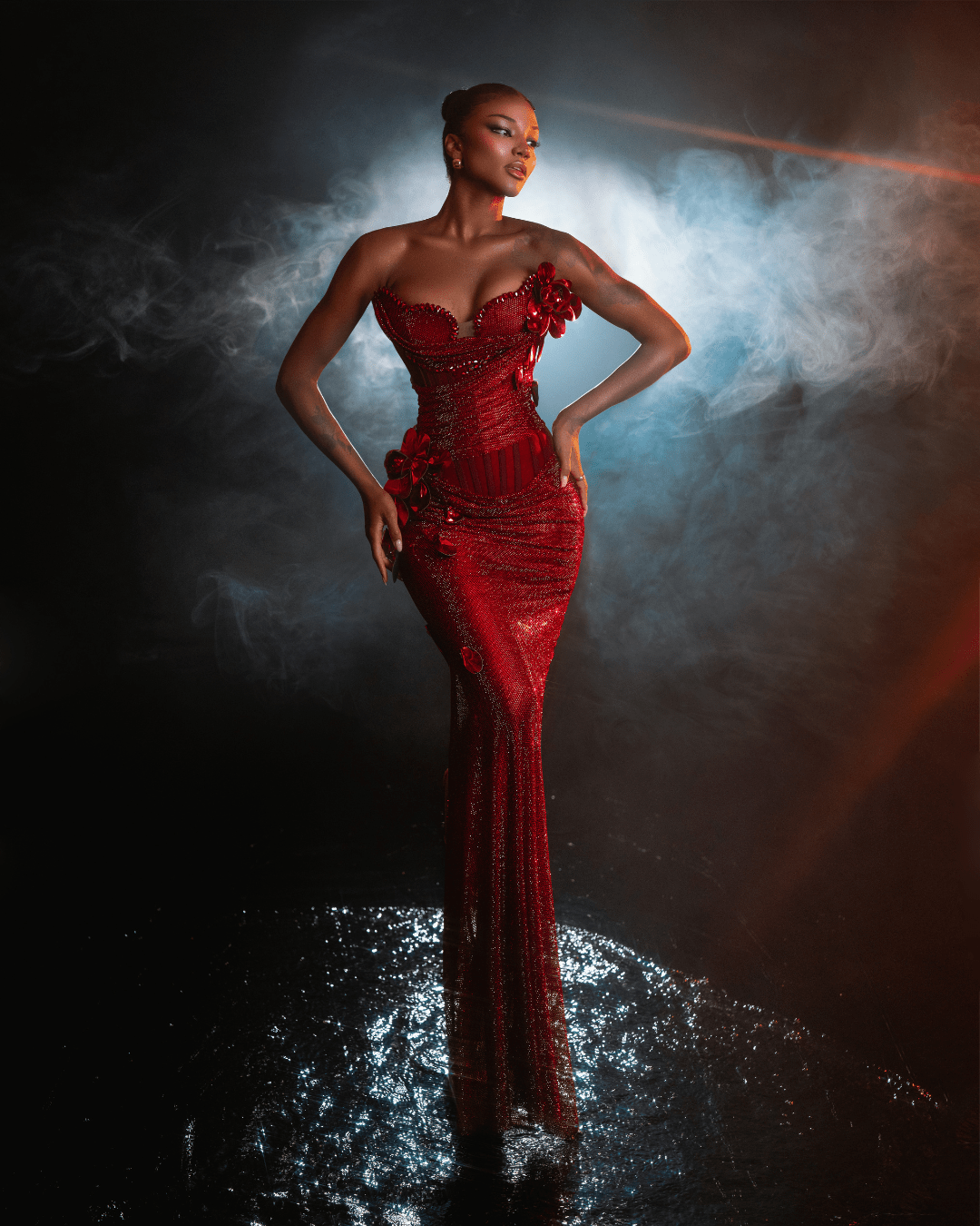 Irinra Red Dress with Flowers and Crystals - BLINI