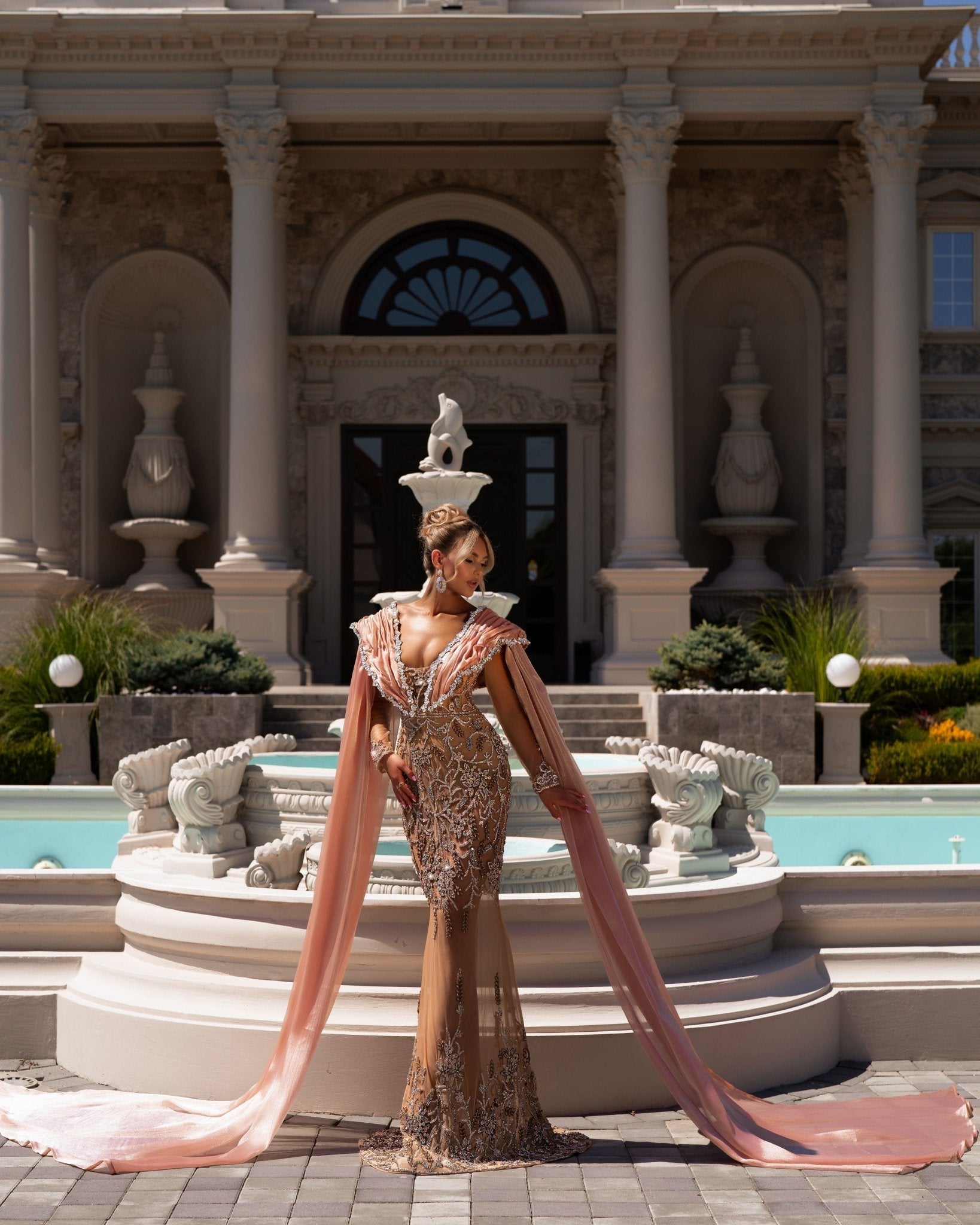 Isa Cape Dress Embellished with Shimmering Stones - BLINI