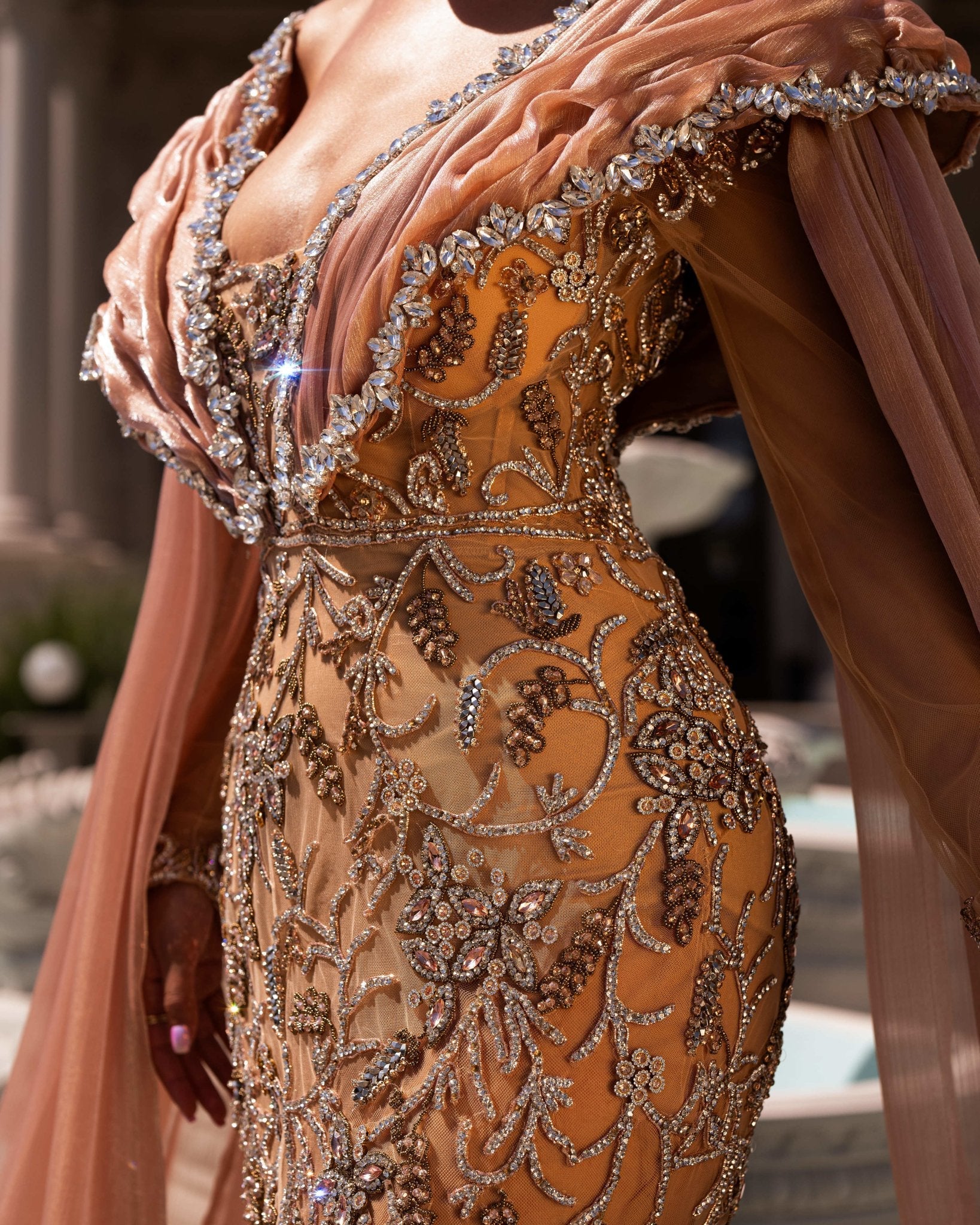 Isa Cape Dress Embellished with Shimmering Stones - BLINI