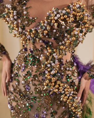 Close-Up of Beaded Dress - Details of Stones and Beads