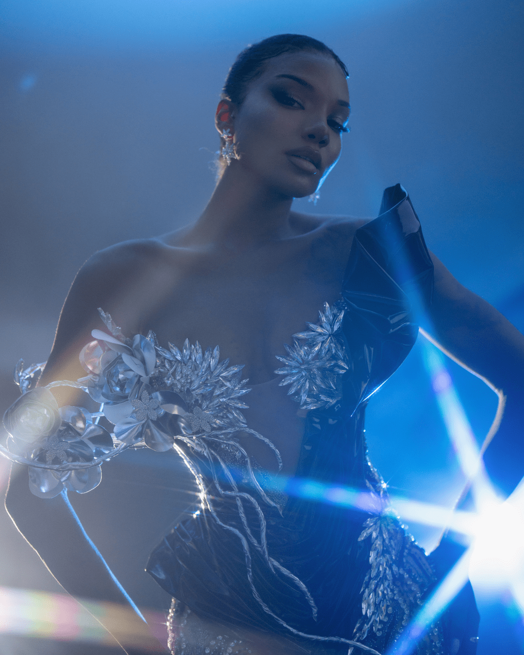 Jaona Silver Dress with Flowers and Metallic Leather - BLINI