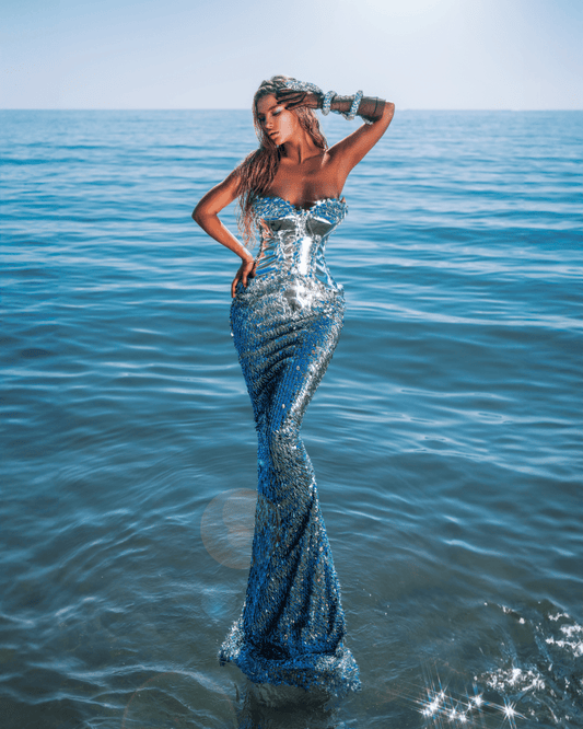Jaria Sleeveless Sequin Dress with Sea Deatails and Snake - BLINI