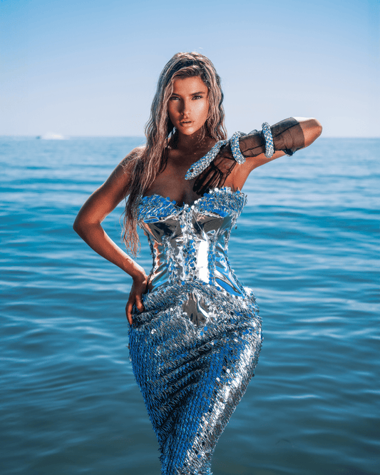 Jaria Sleeveless Sequin Dress with Sea Deatails and Snake - BLINI