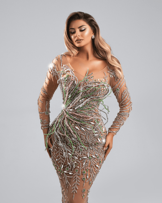 Jorena Long Dress with Long Sleevess and Crystals - BLINI