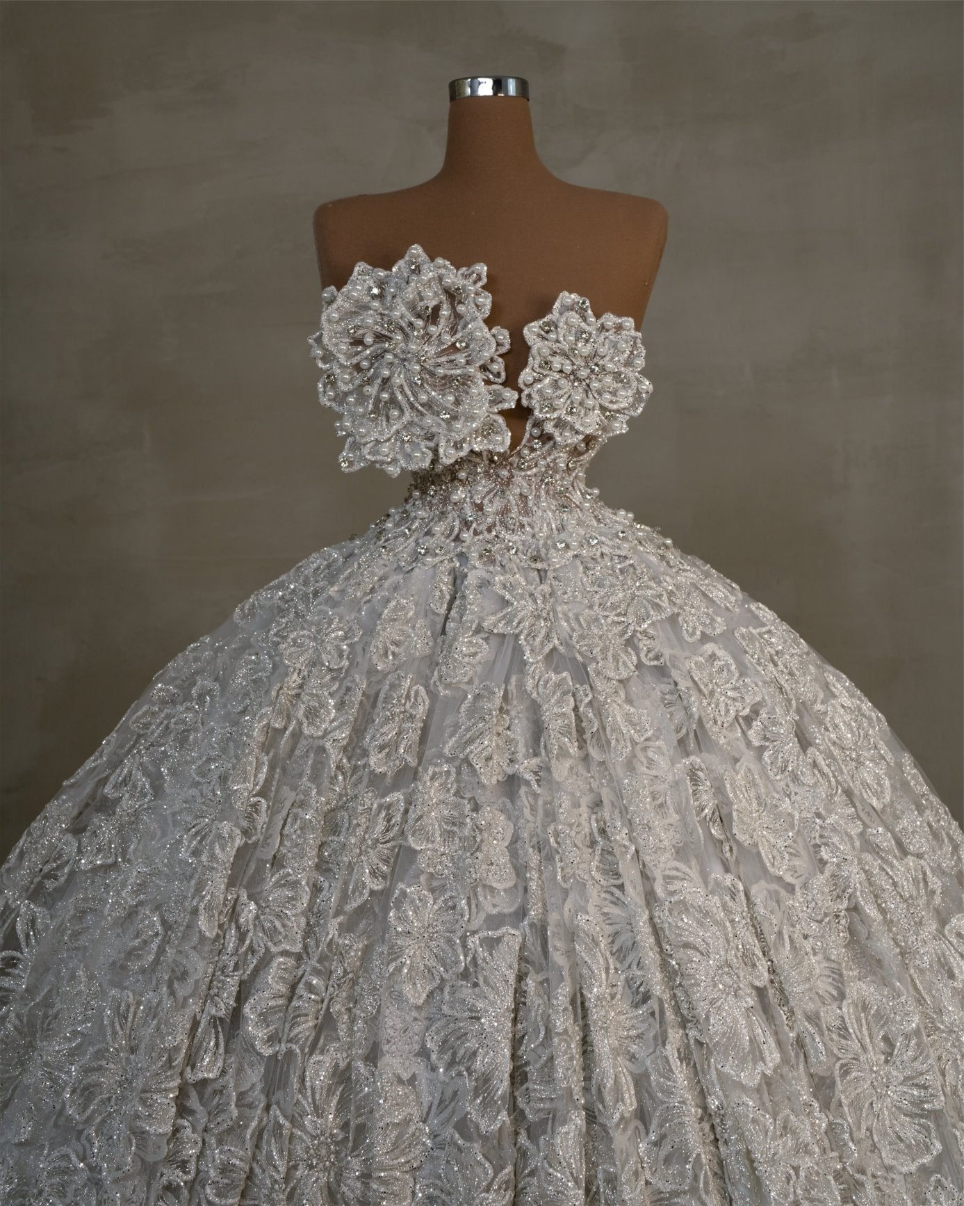 Juliette Sleeveless Bridal Gown with Pearl and Floral Lace - BLINI