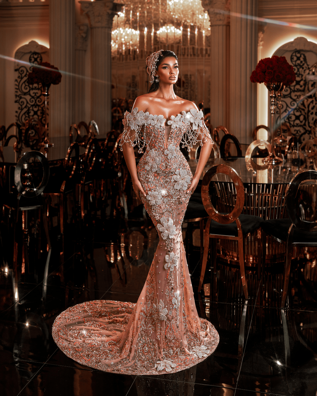 Jurena Pink Sleeveless Dress with Flowers and Cape - BLINI