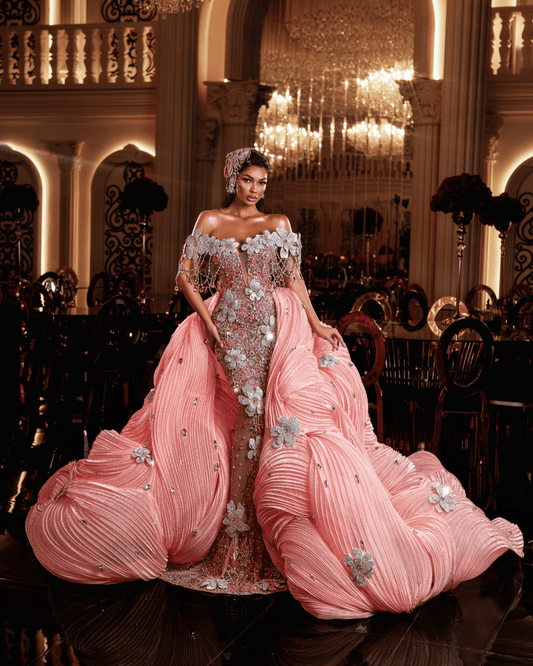 Jurena Pink Sleeveless Dress with Flowers and Cape - BLINI