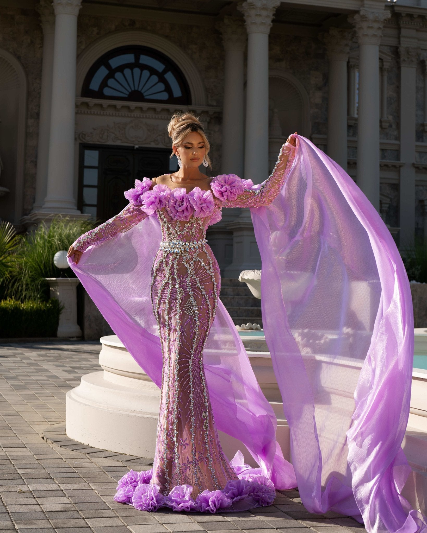 Kai Cape Dress Embellished with Stones - BLINI