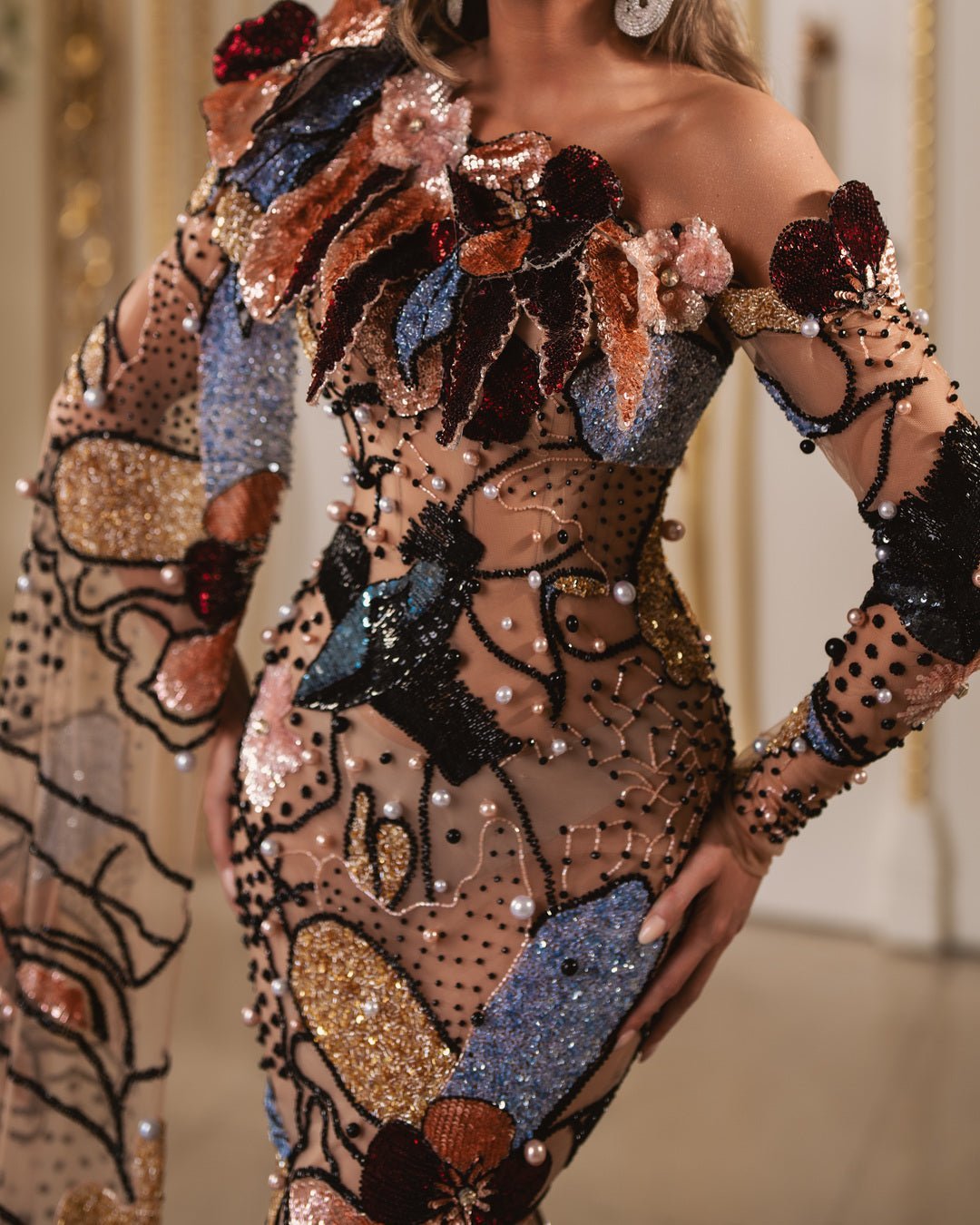 Kailea Dress with Feathers and Beads - BLINI