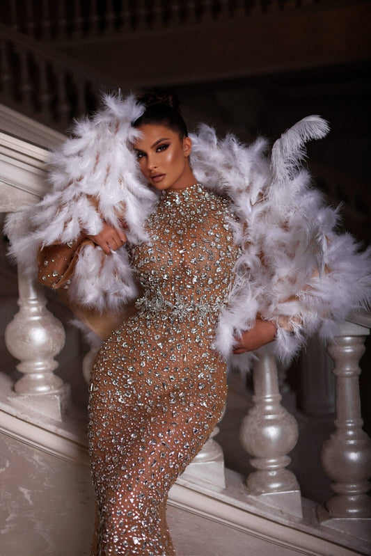 Kaona Silver Dress with Feathers - BLINI