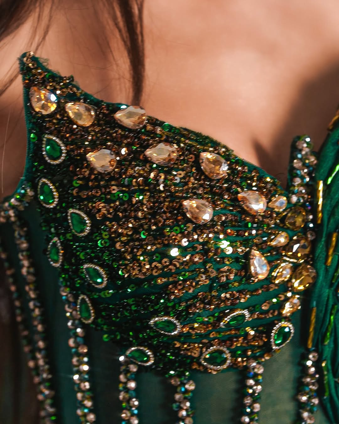 Kaone Green Long Dress One Shoulder with Crystals - BLINI