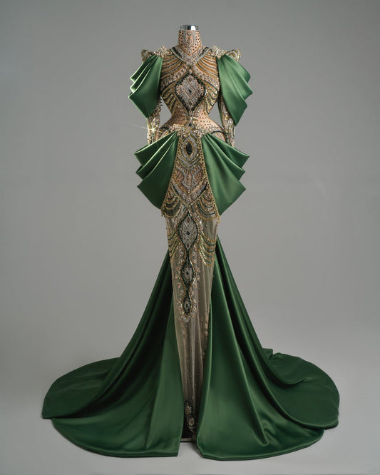 Khole Green and Gold Dress with Crystals - BLINI