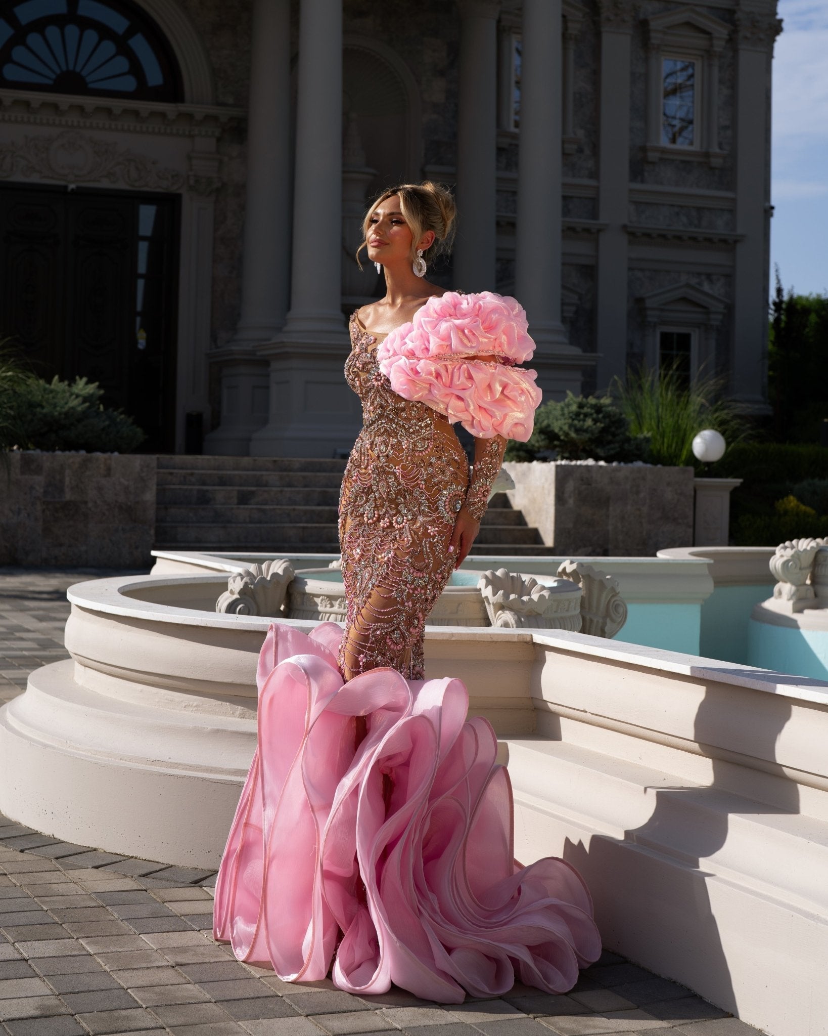 Kim Pink Dress with Exquisite Stone Embellishments - BLINI