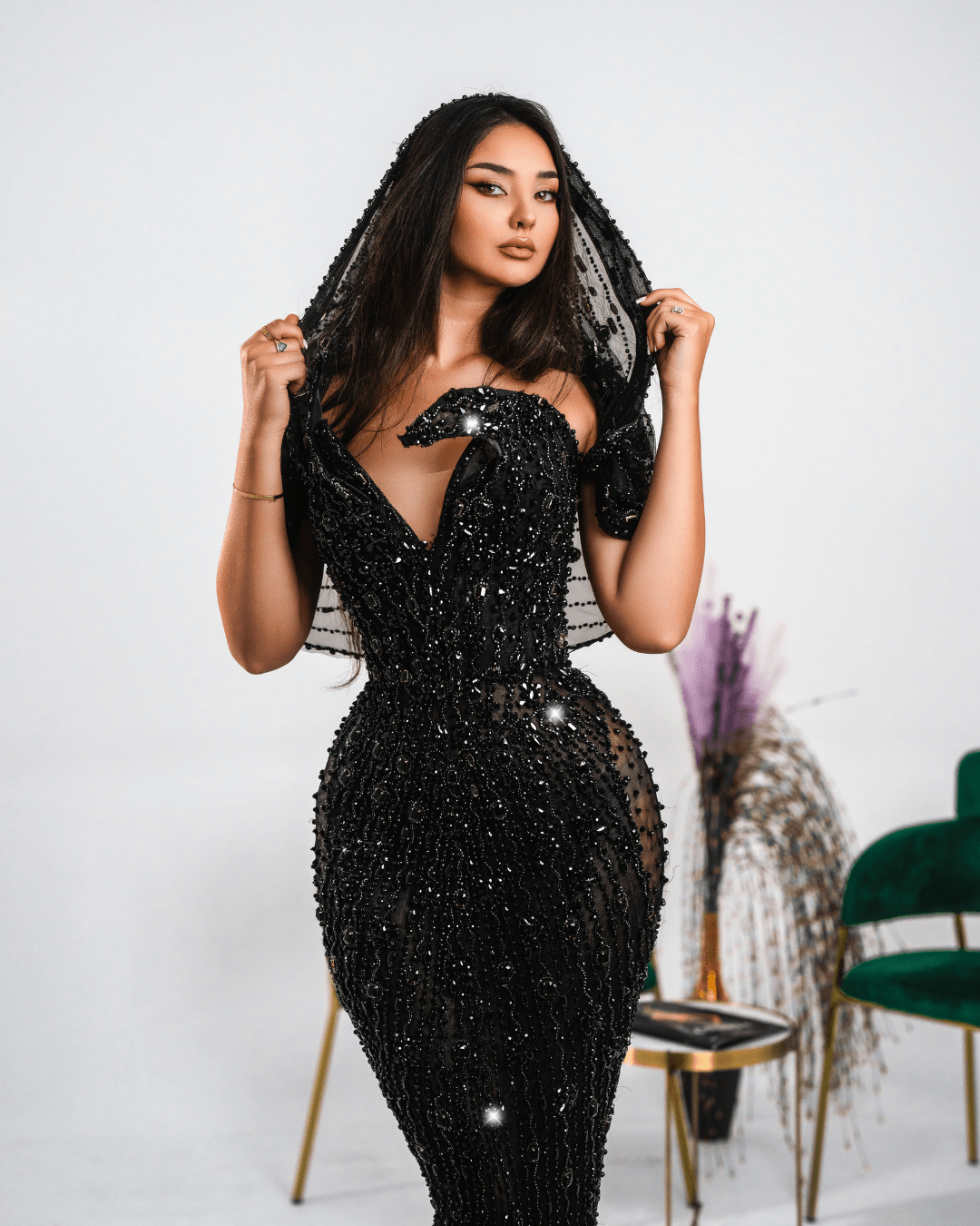 Laeren Black Long Dress with Crystals - BLINI