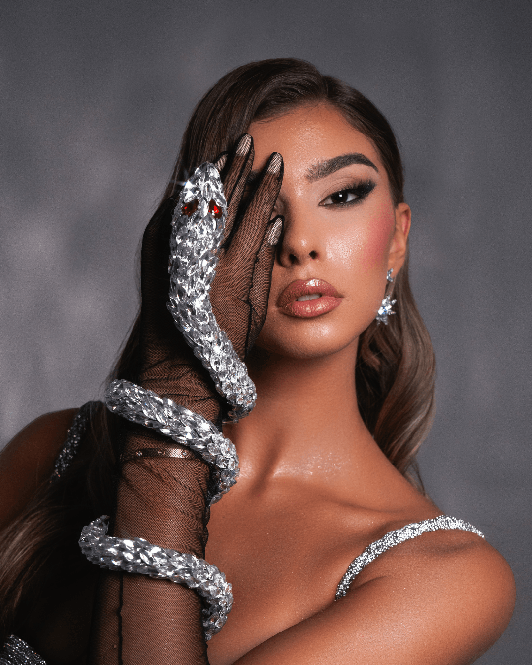 Lanesa Metallic Gray Mermaid Sleeveless Dress with Deep V Neck - BLINI