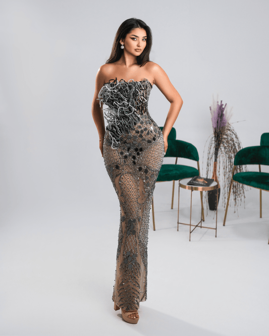 Lanie Gray Long Dress with Crystals - BLINI