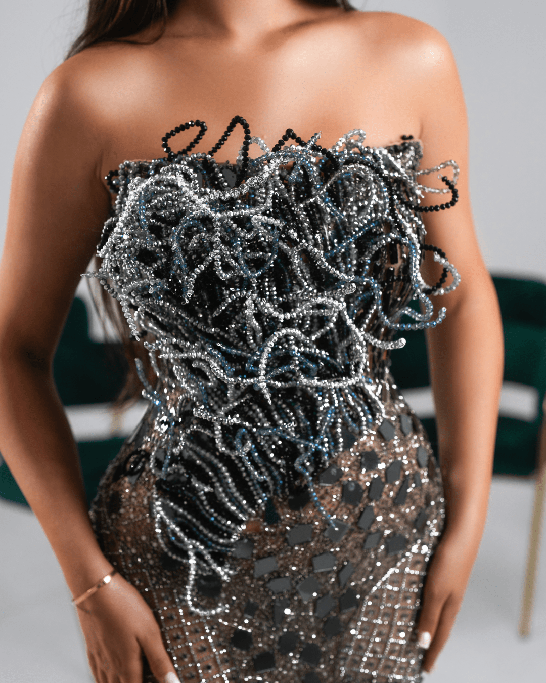 Lanie Gray Long Dress with Crystals - BLINI