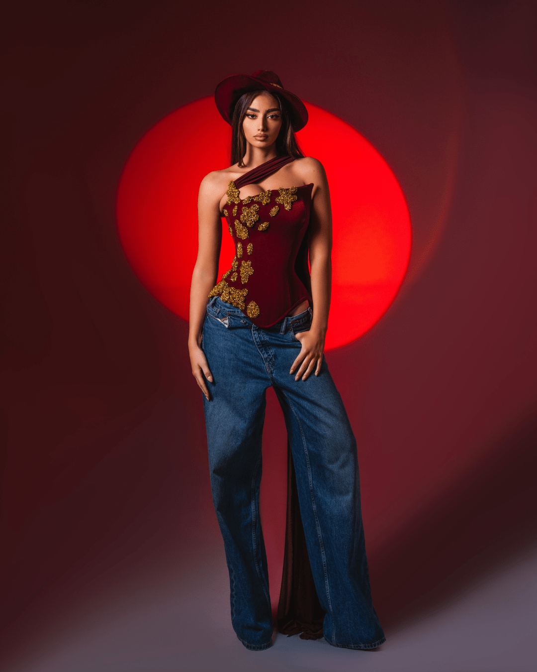 Lasea Burgundy Sleeveless Corset with Crystals - BLINI