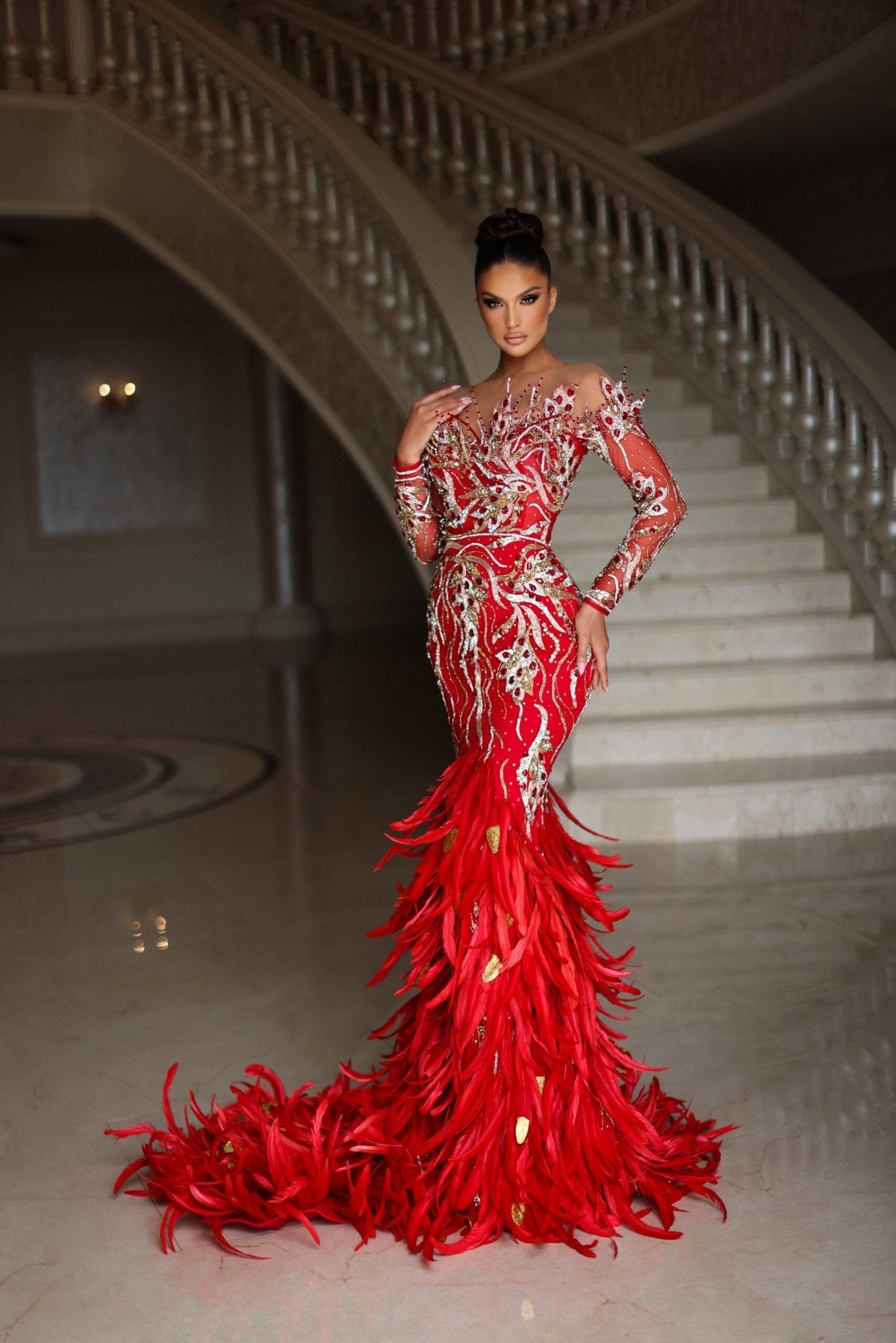 Lexandra Off Shoulder Dress with Feathers - BLINI