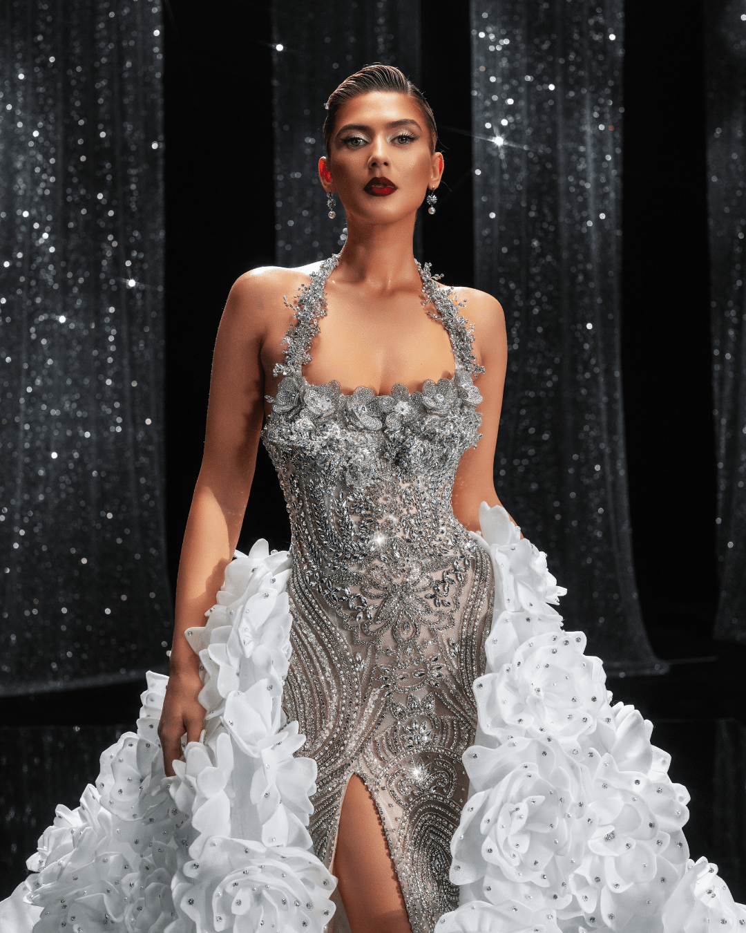 Liliana Bridal Dress with Flower Details and Cape - BLINI