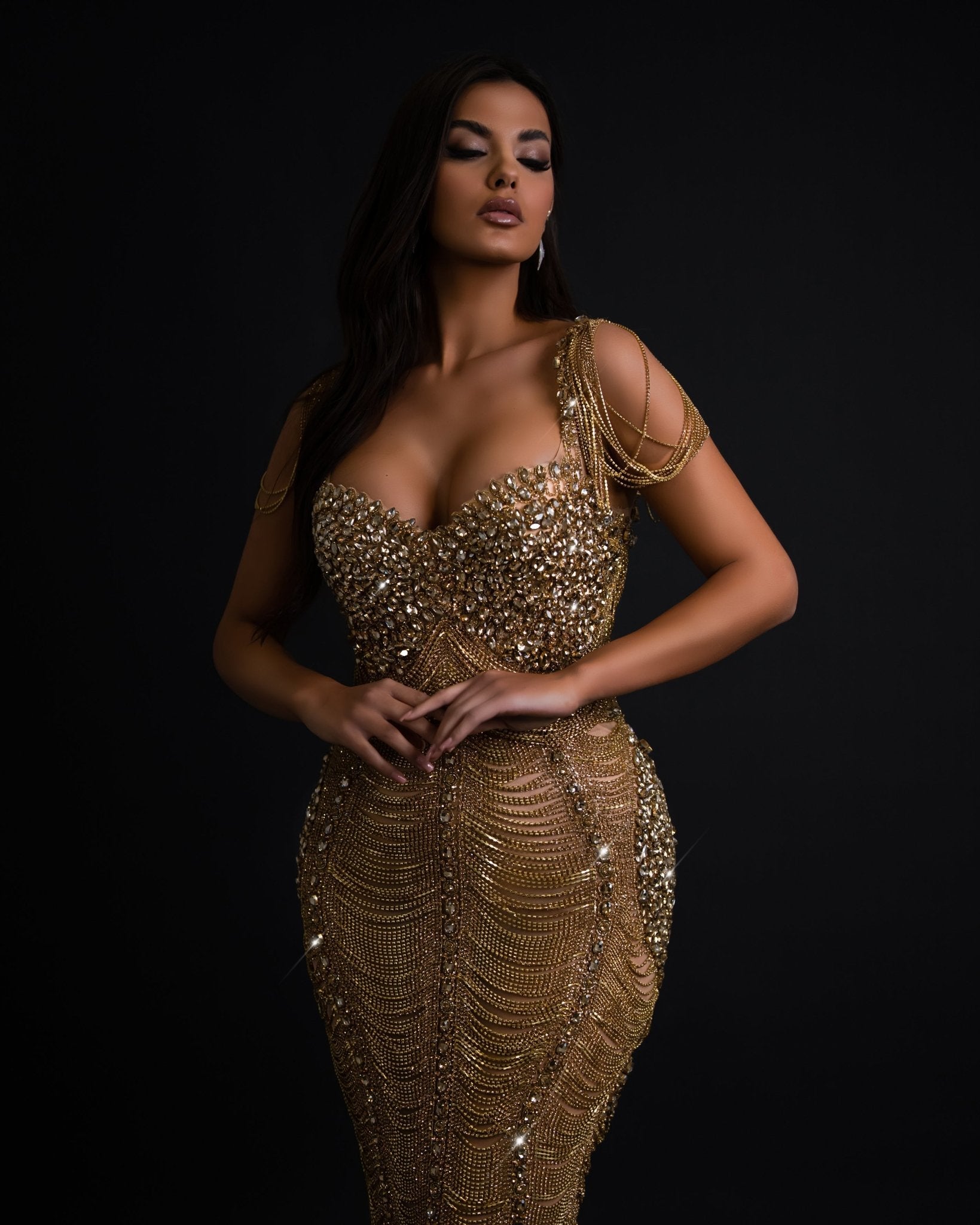 Lívia Gold Dress with Tassels and Crystals - BLINI