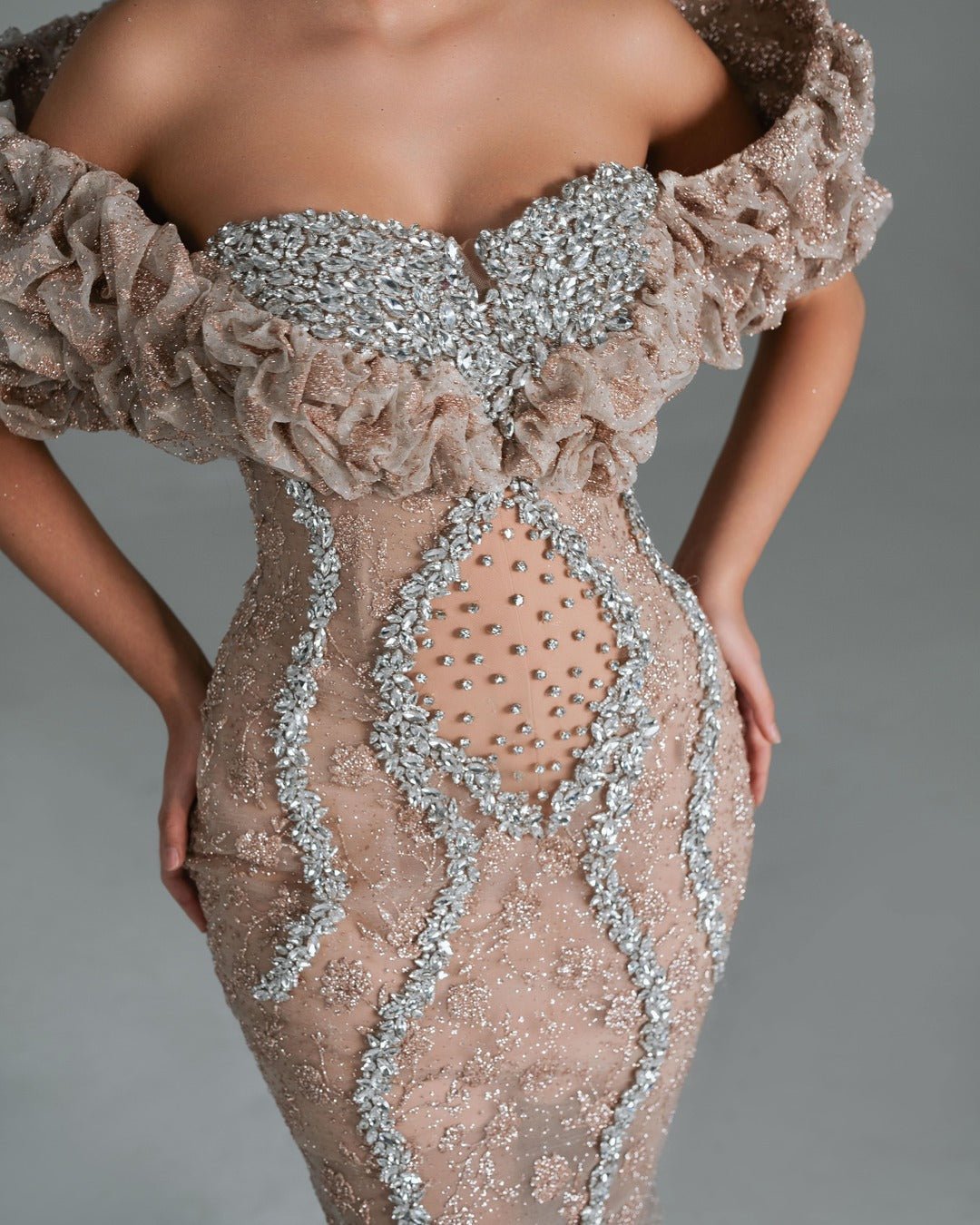 Livia Long Dress with Ruffled Neckline - BLINI