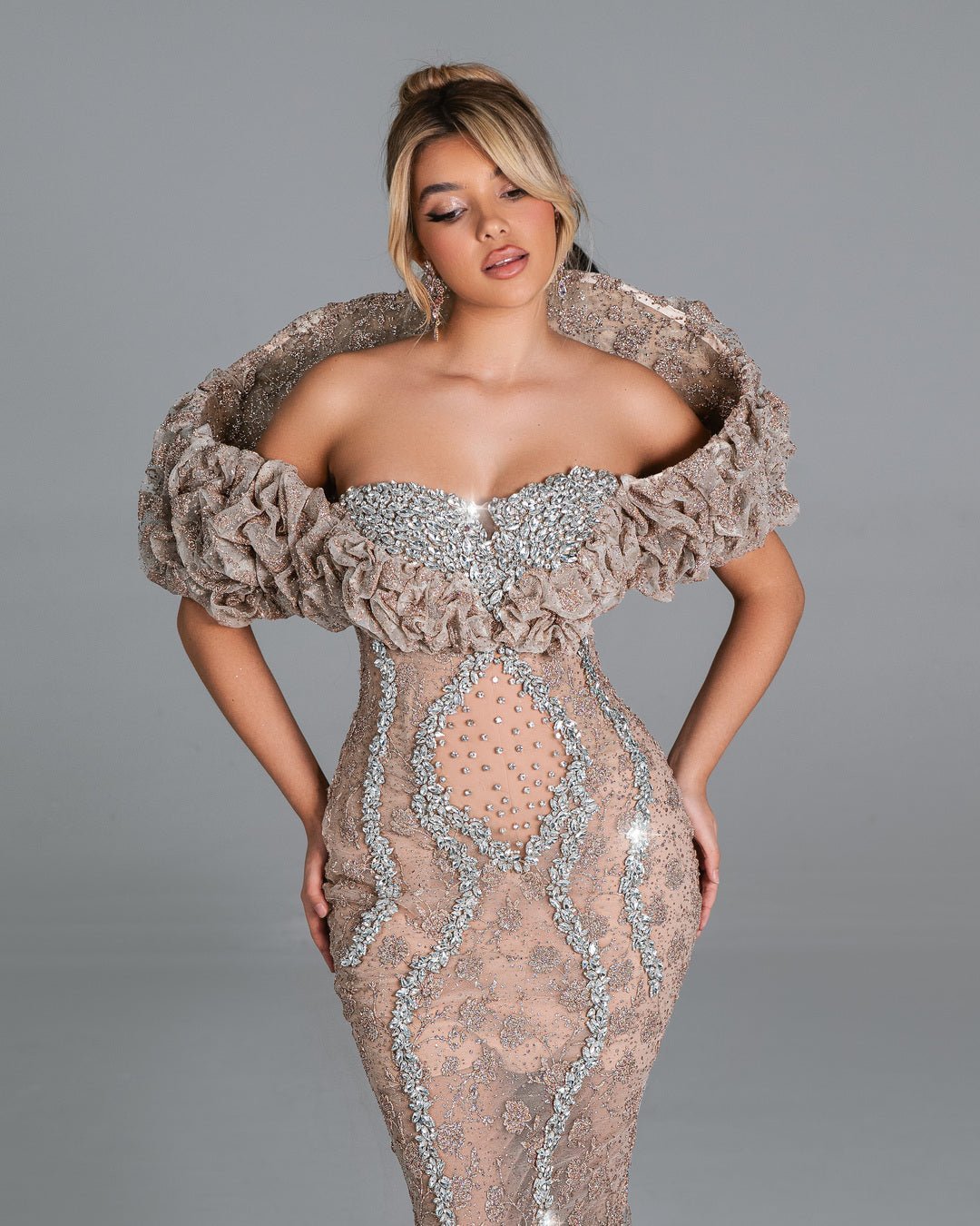 Livia Long Dress with Ruffled Neckline - BLINI