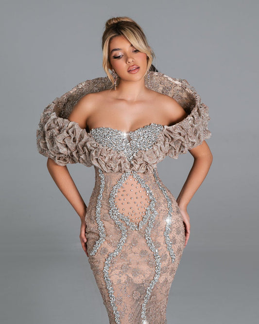 Livia Long Dress with Ruffled Neckline - BLINI