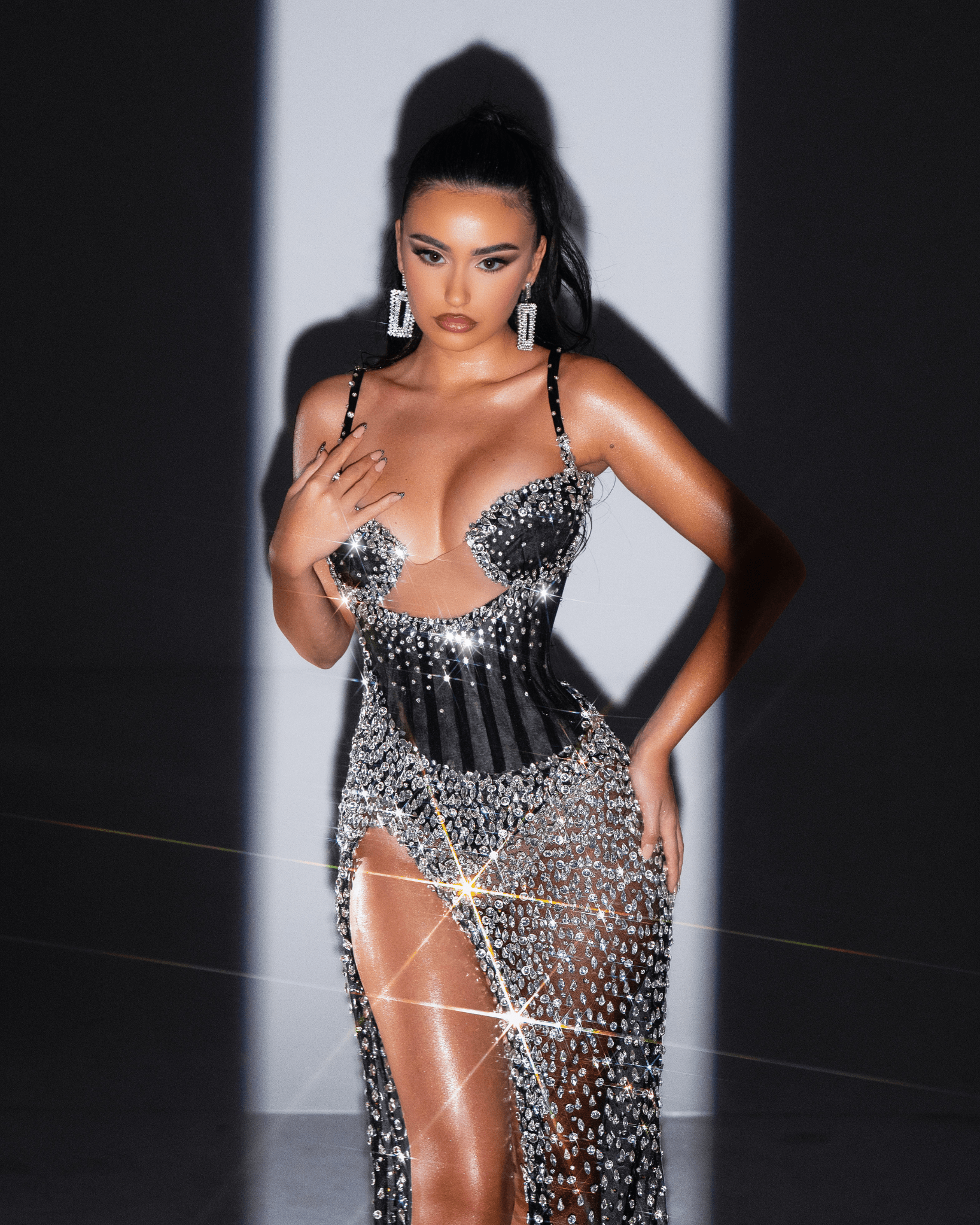 Loene Black Long Sleeveless Dress with Crystals - BLINI