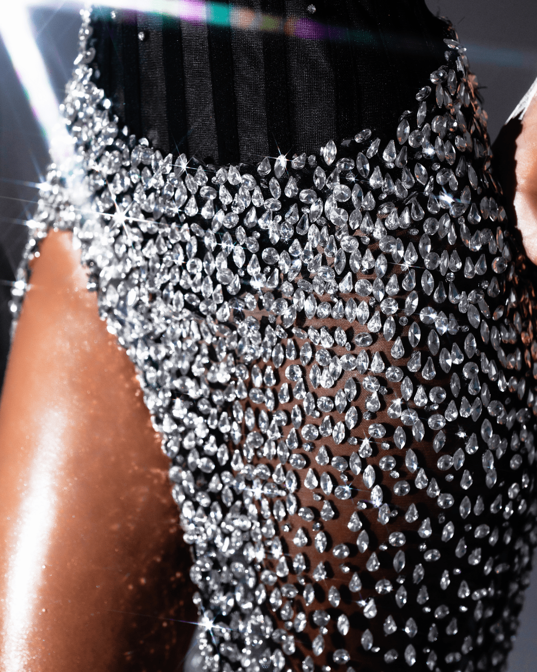 Loene Black Long Sleeveless Dress with Crystals - BLINI