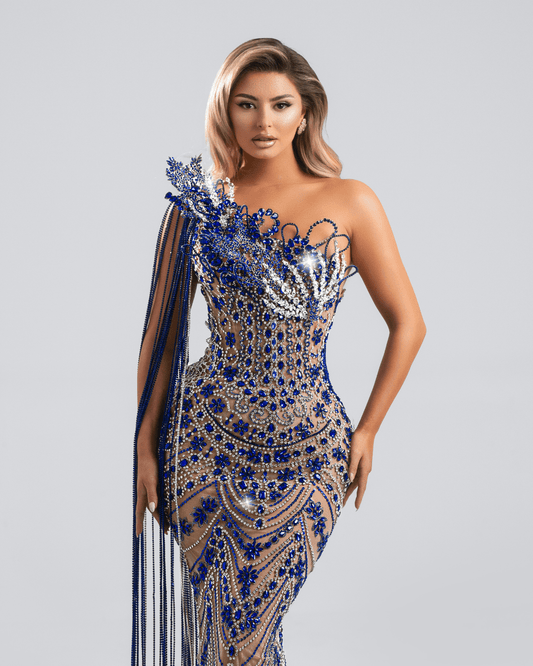 Loranda Blue Long Dress with Crystals - BLINI