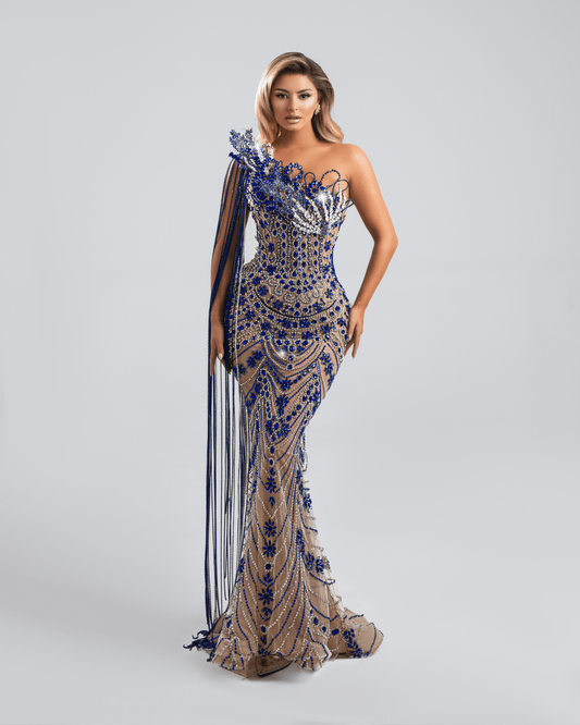 Loranda Blue Long Dress with Crystals - BLINI