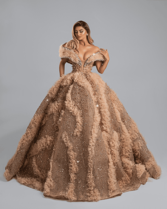 Loria Off Shoulder Ball Gown with Crystals - BLINI