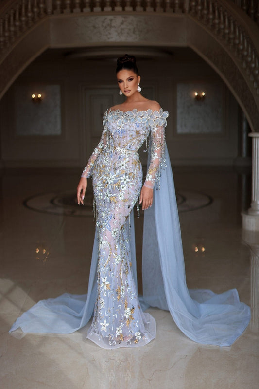 Mai - Nai Baby Blue Dress with Cape - BLINI